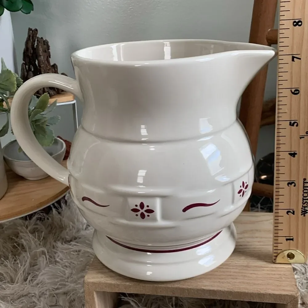 Longaberger‎ Pottery 32 oz. Pitcher Woven Traditions Heritage Red Accent Design